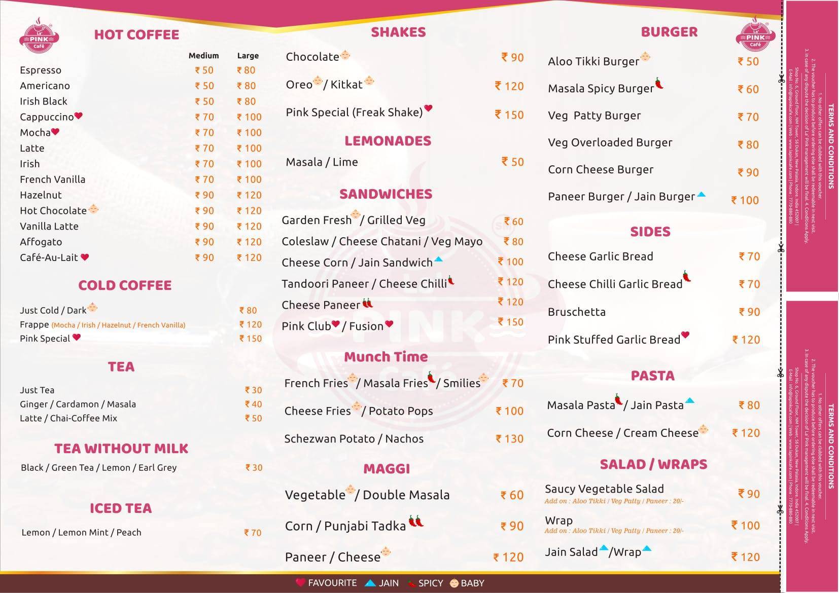La' Pink Cafe, New Palasia menu