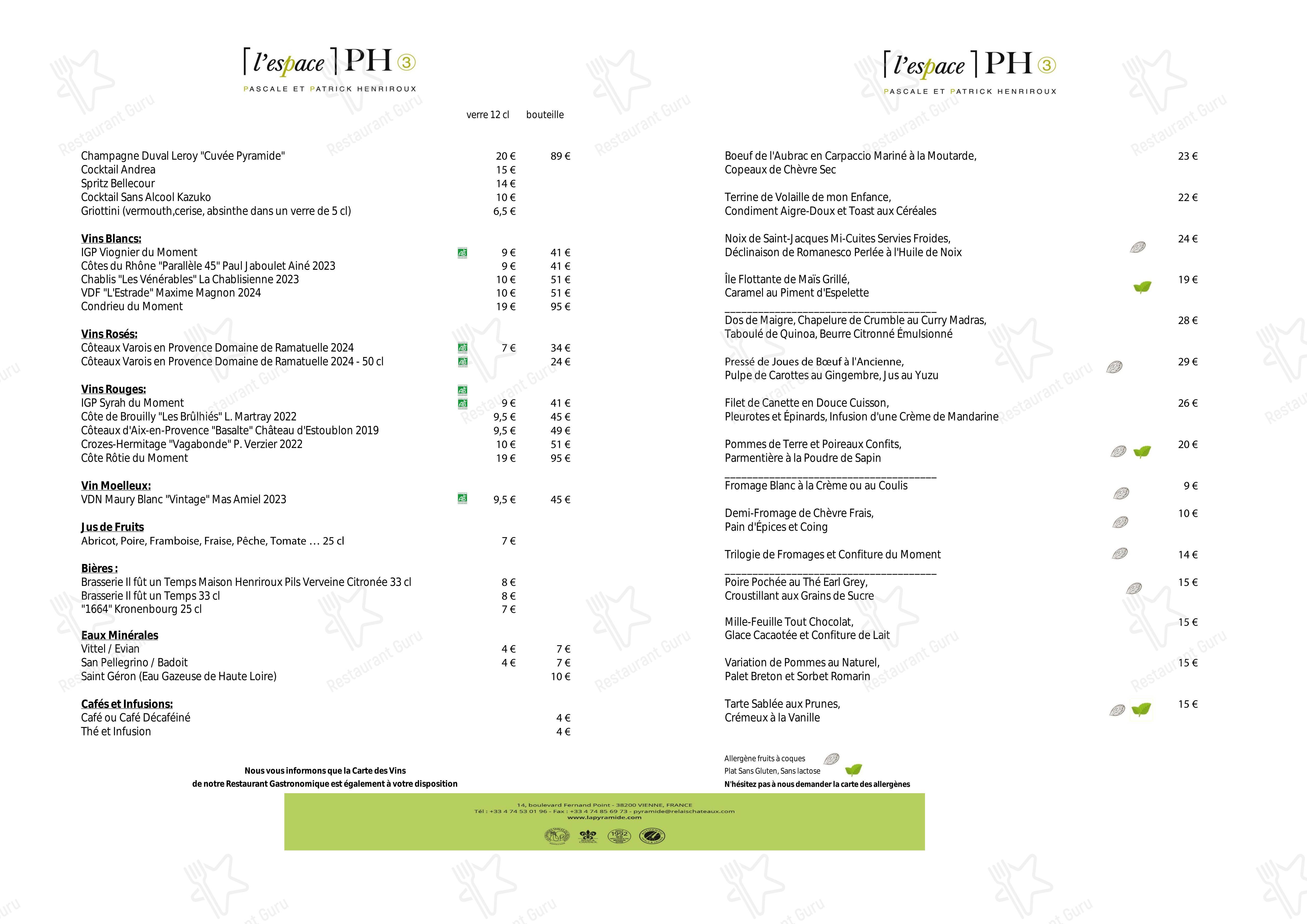 Wine Menu pour La Pyramide - Hôtel Restaurant (Isère) restaurant
