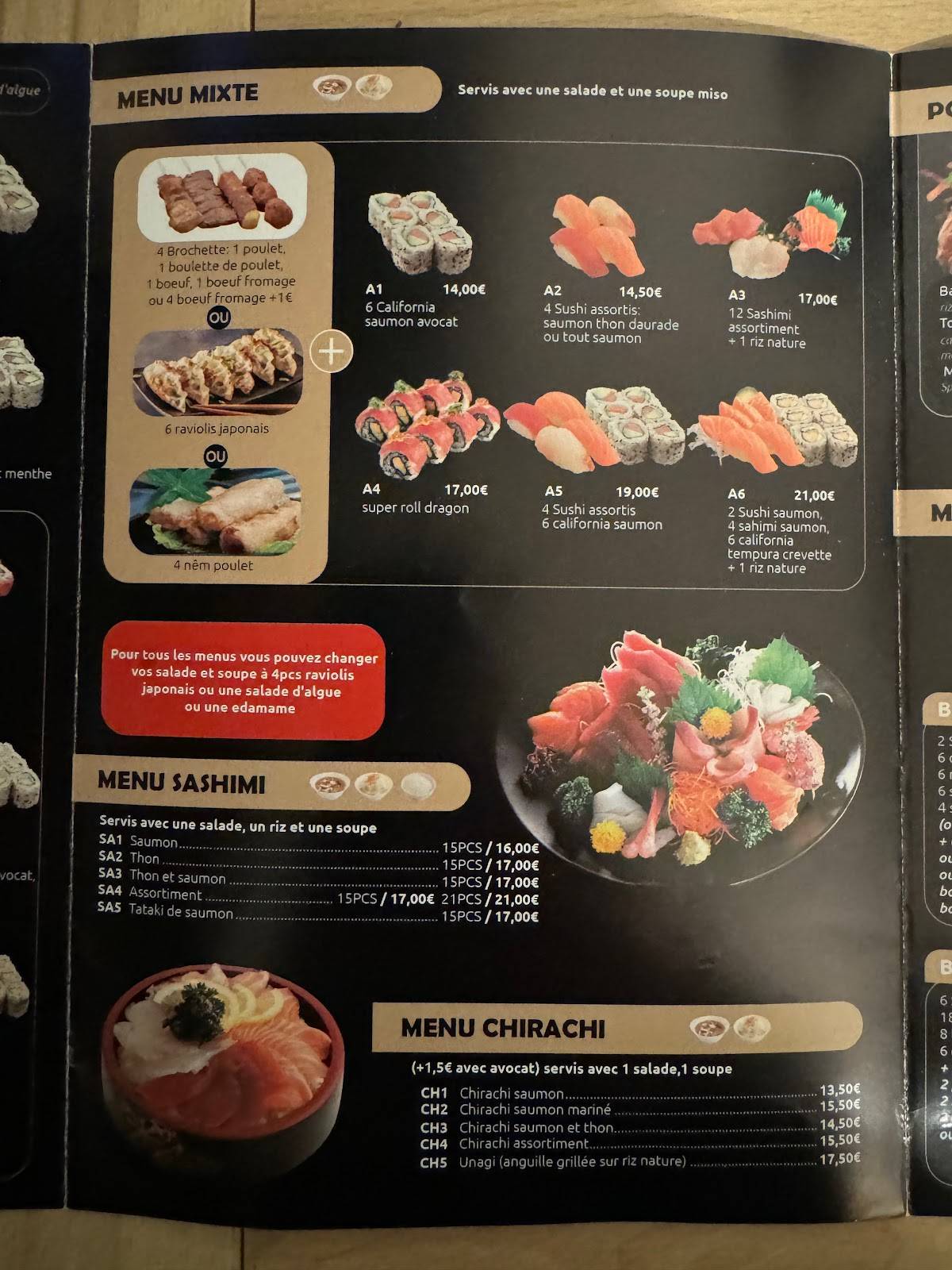 Menu de Yamato La Rochelle