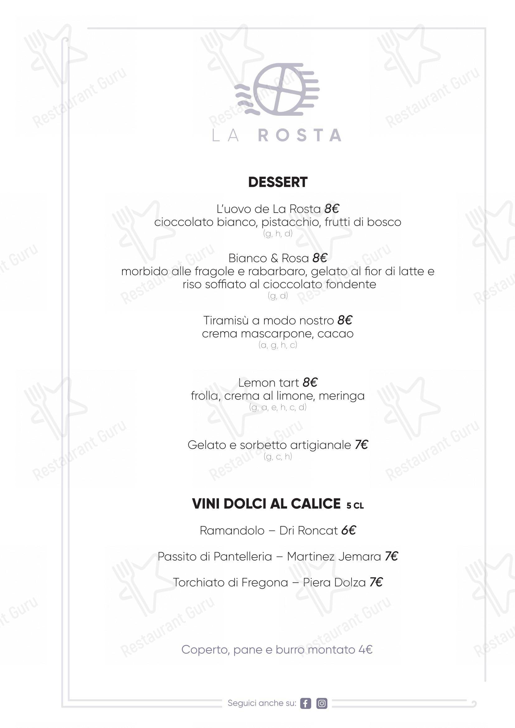 Menu di La Rosta - Menu