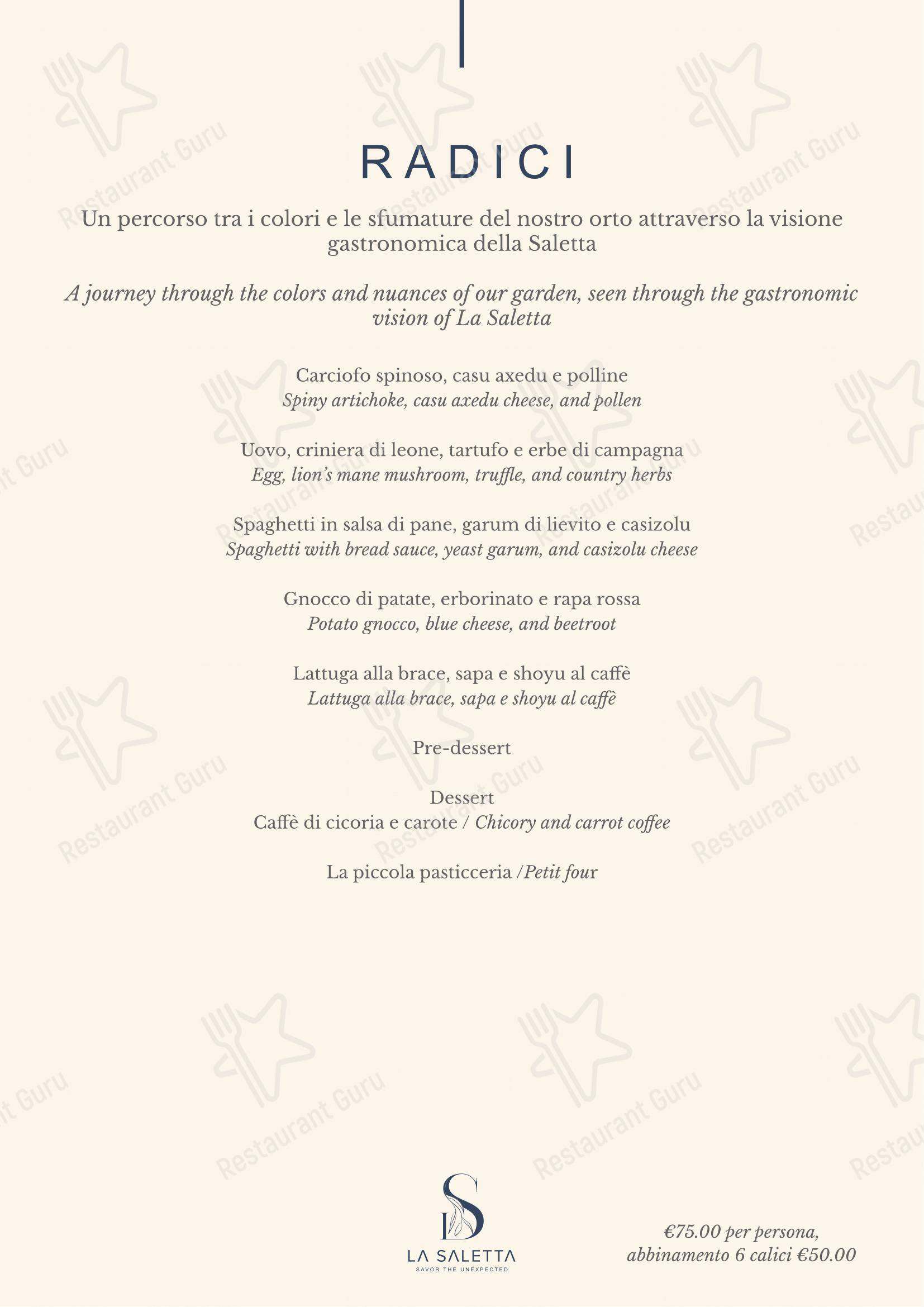 Menu per La Saletta in Alghero