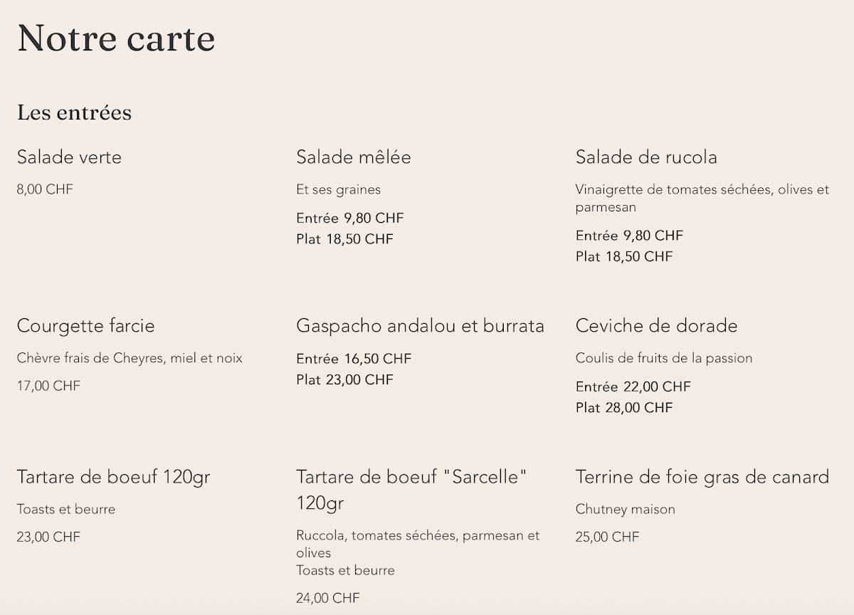 Menu di La Sarcelle 