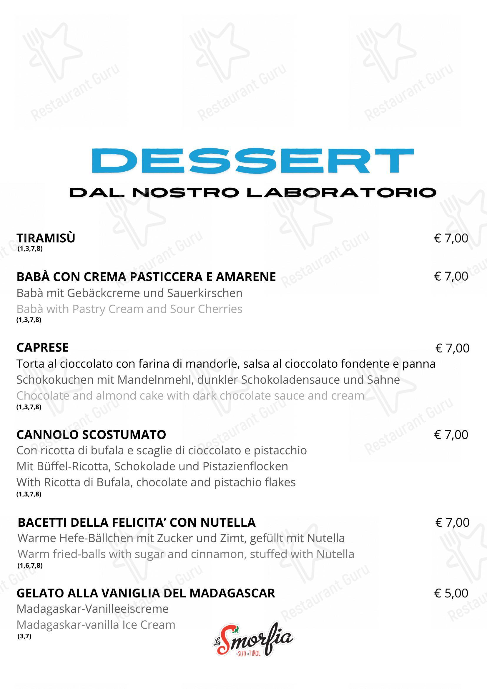 Menu per La Smorfia Merano pizzeria
