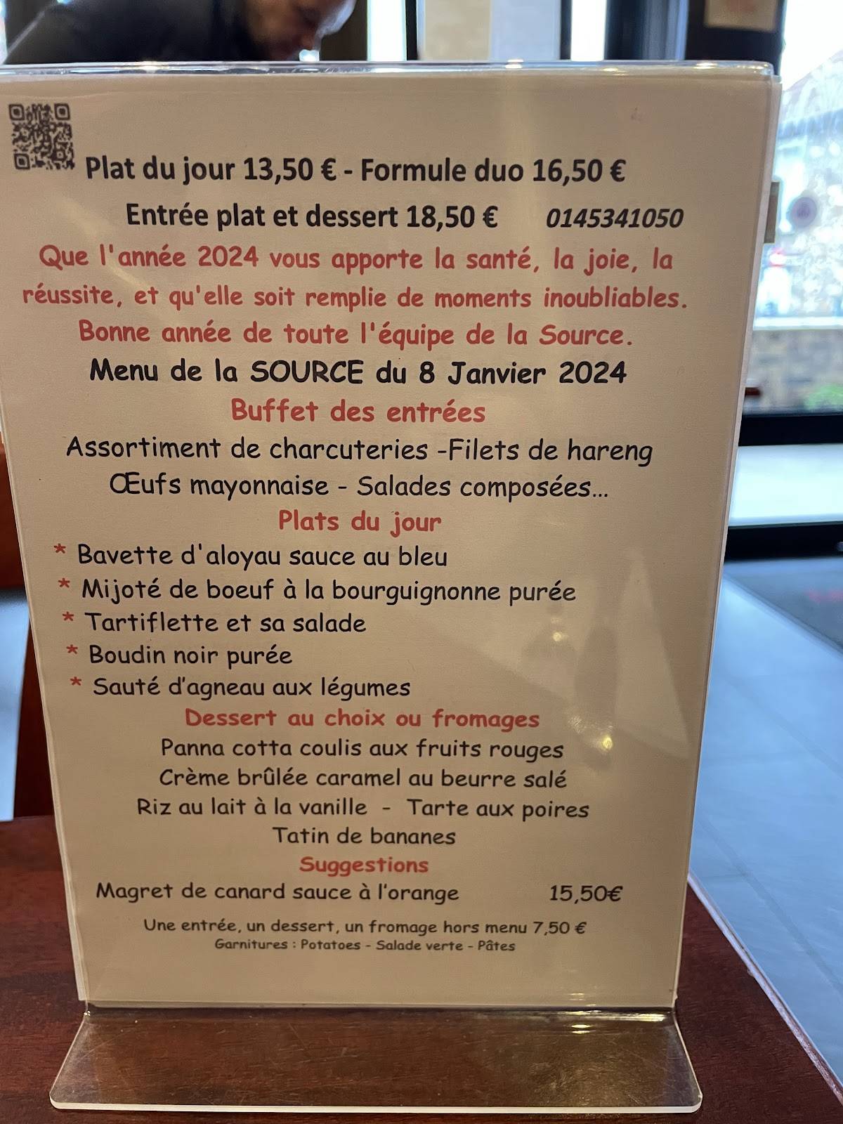 Menu de La Source