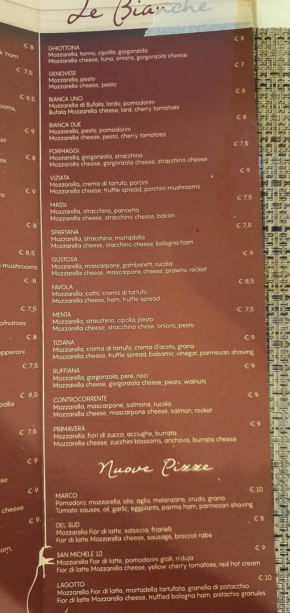 Menu di La Spartana 