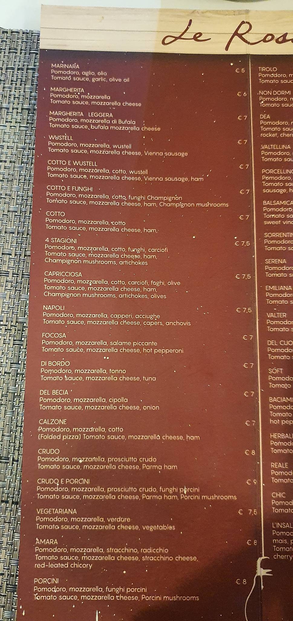 Menu di La Spartana 