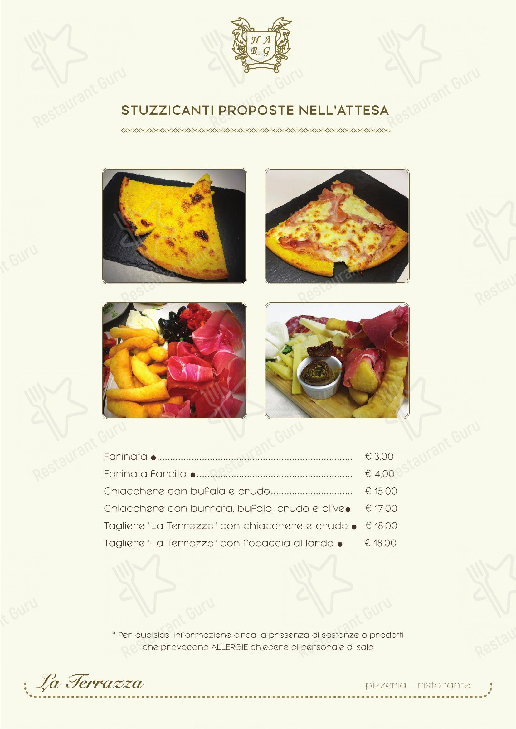 Menu per La Terrazza in Rivarolo Canavese