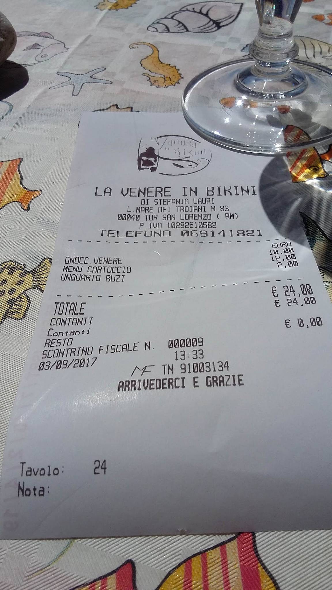 Menu di La Venere in Bikini 