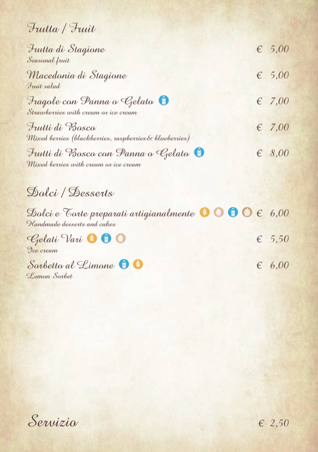 Menu di La Villetta 