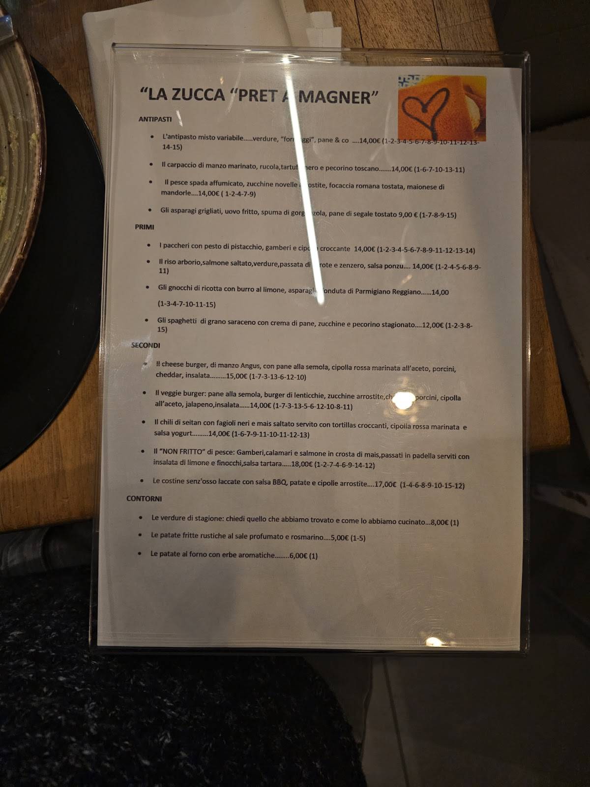 Menu di La Zucca felice 