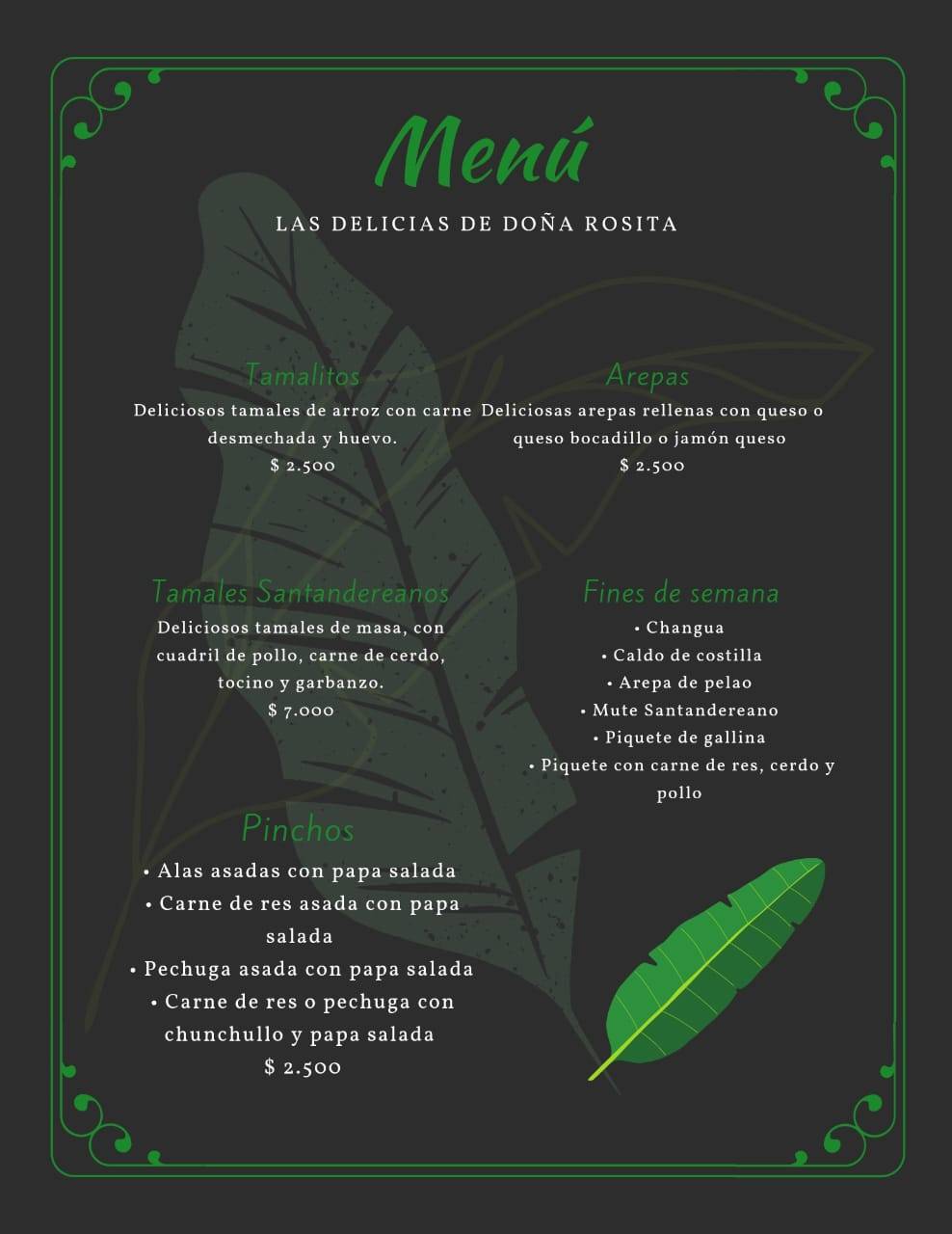 Menu at La delicias de doña Rosa restaurant, Barbosa