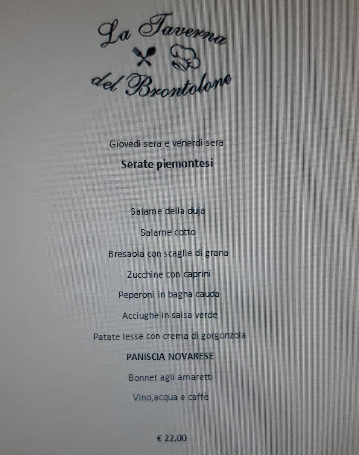 Menu di La taverna del brontolone 