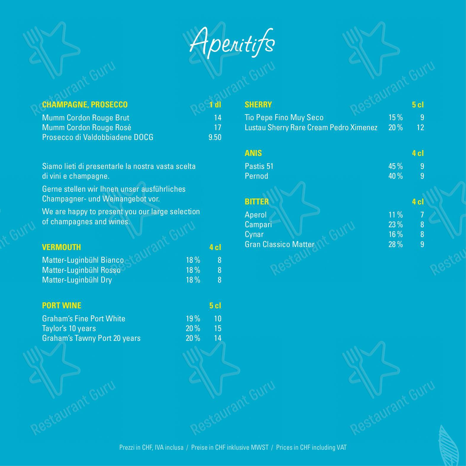 Dinner Menu per Bed & Breakfast Giardino Lago in Minusio