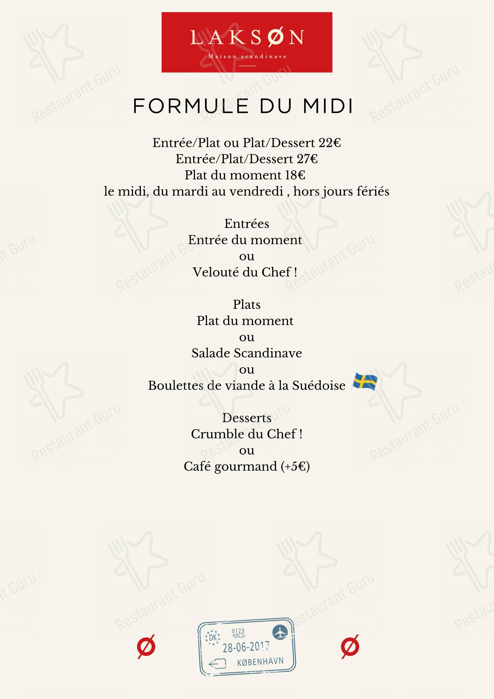 Menu pour Laksøn Rouen dans Rouen