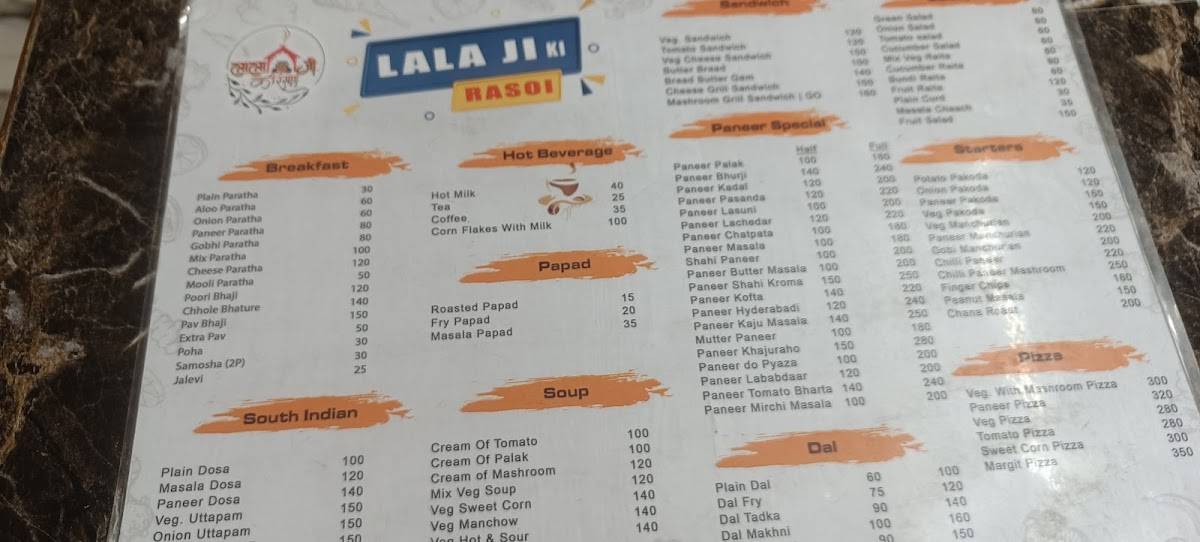 Lala ji ki rasoi pure veg menu