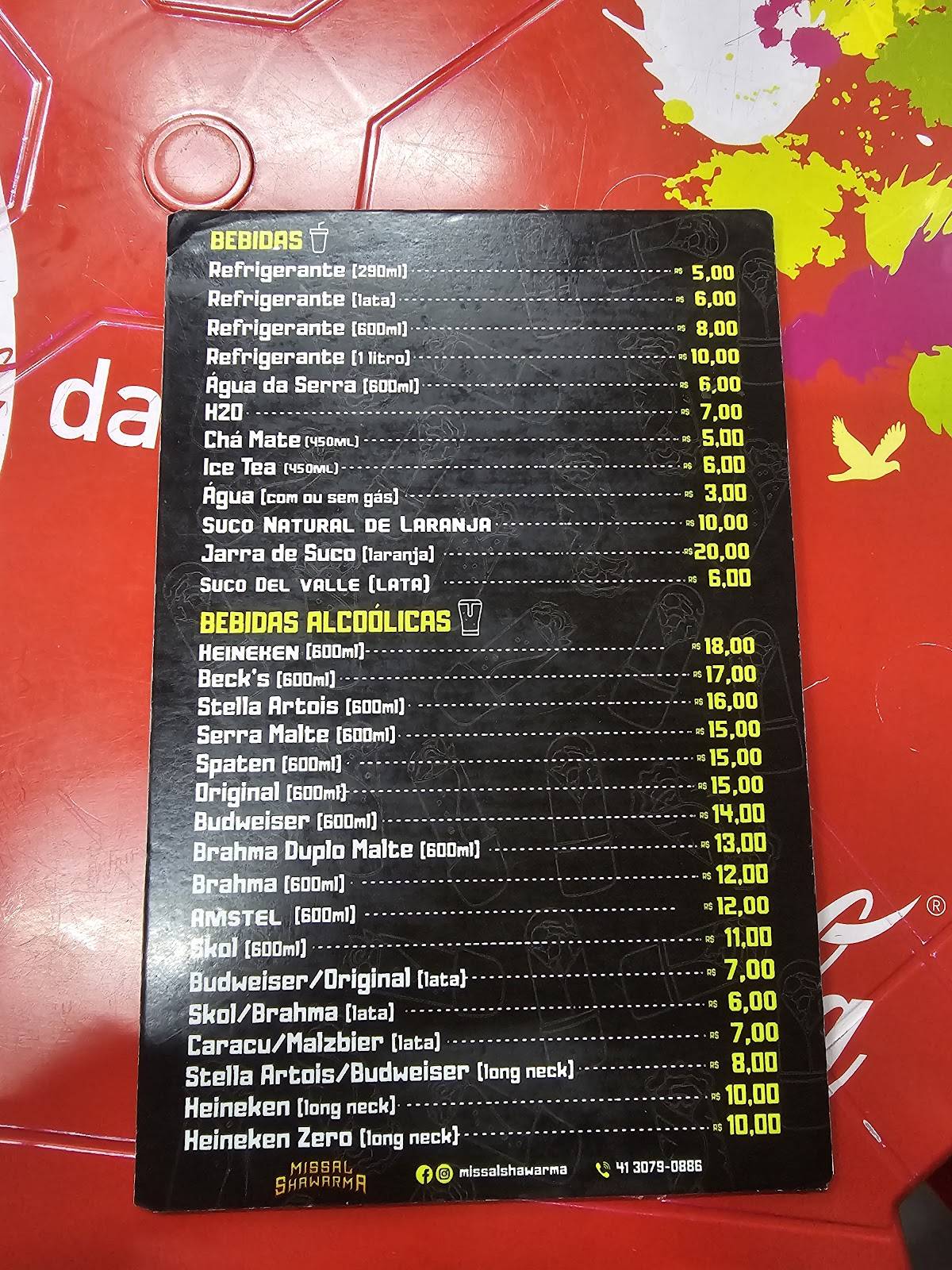 Lanches Missal Shawarma cardápio