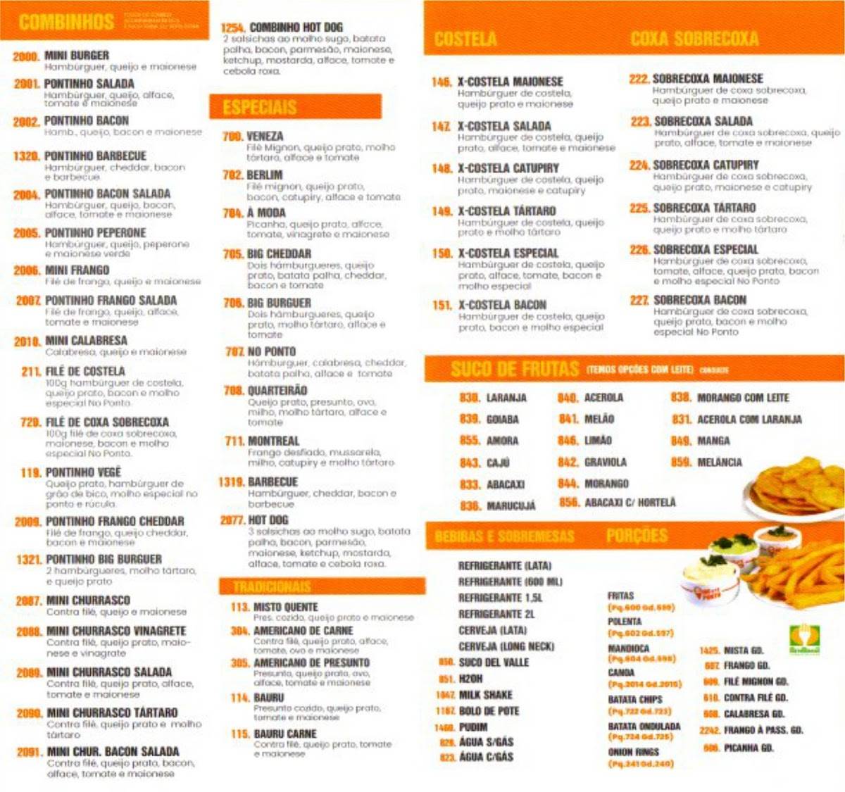 Lanches no Ponto cardápio