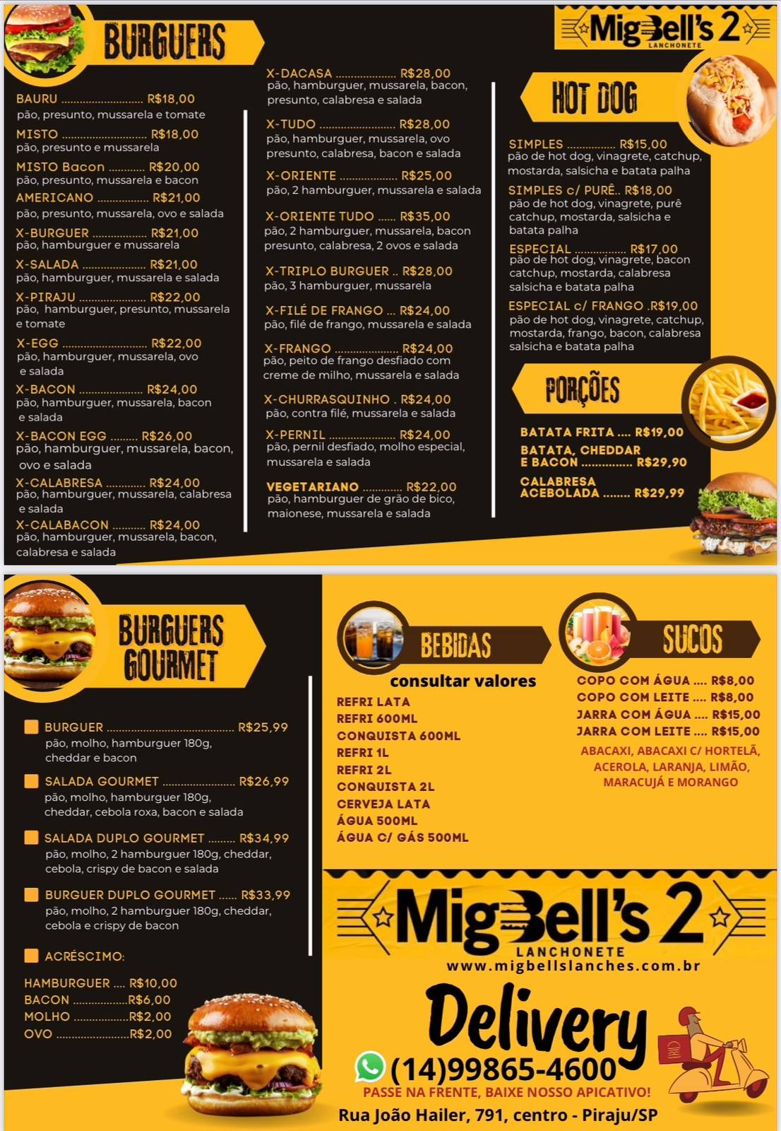 Lanchonete Mig Bell's 2 cardápio