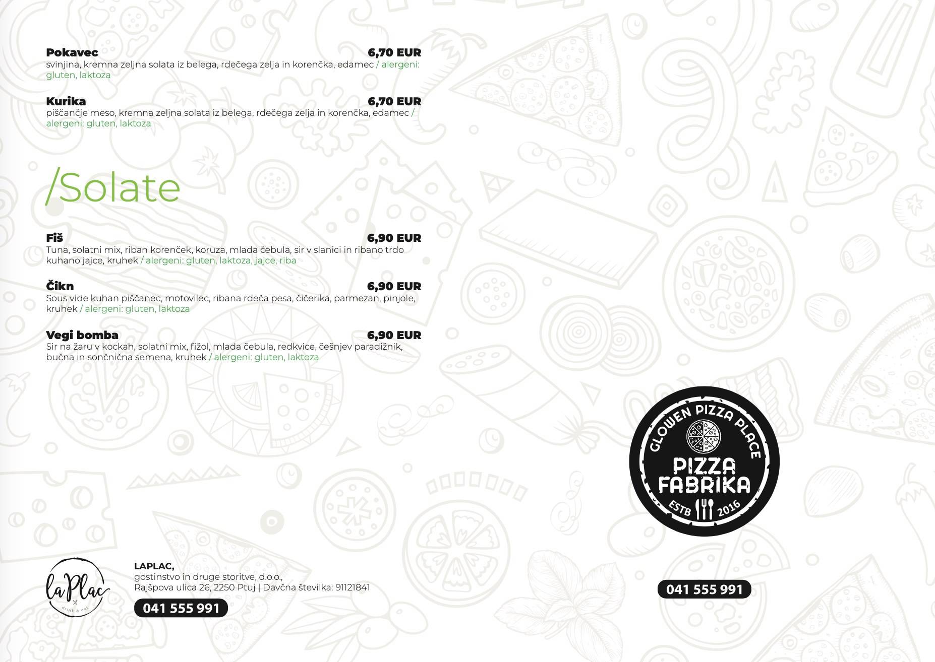 Menu di Laplac & Pizza Fabrika Ptuj 