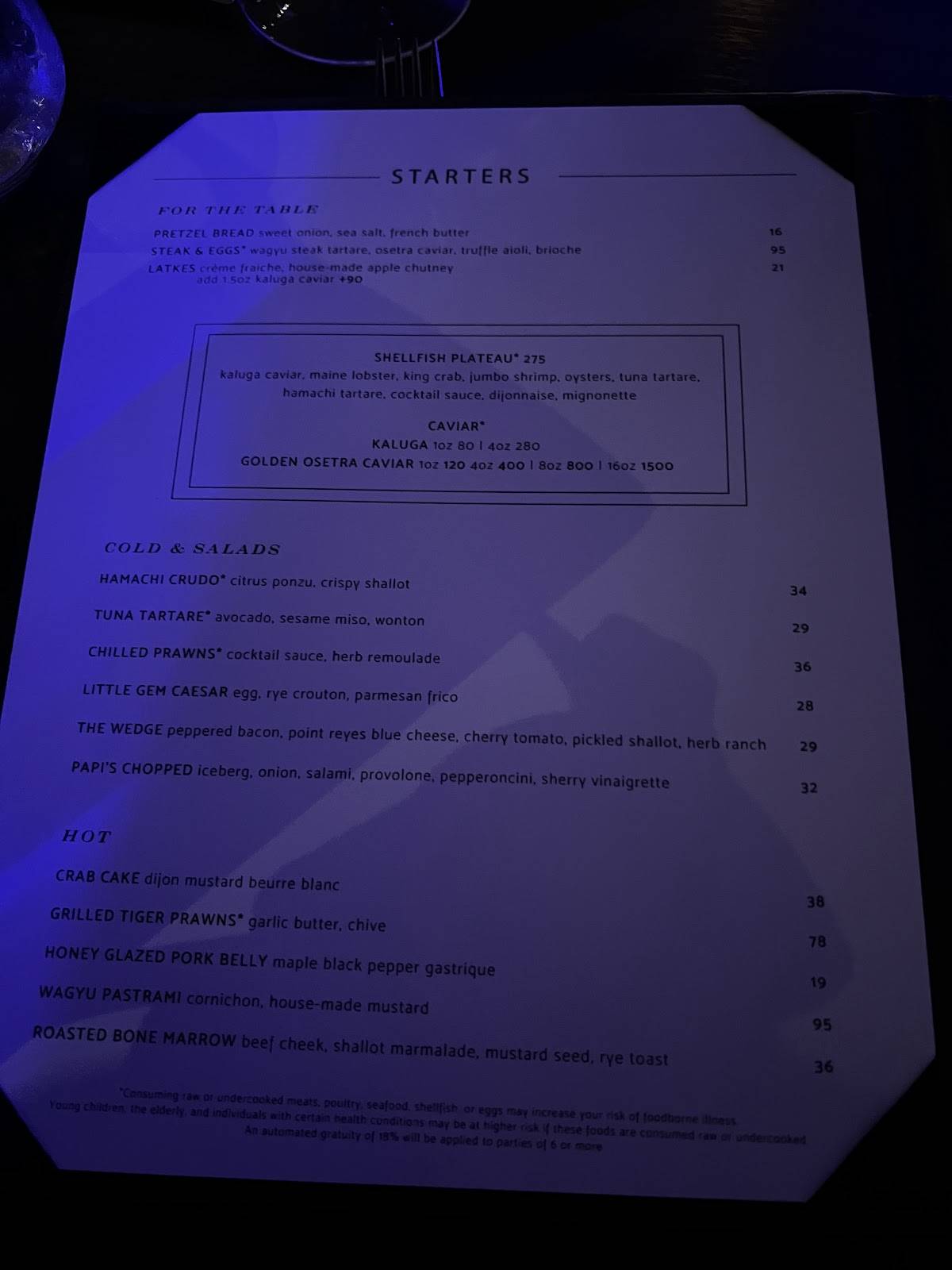 Menu at Papi Steak Las Vegas steakhouse, Las Vegas