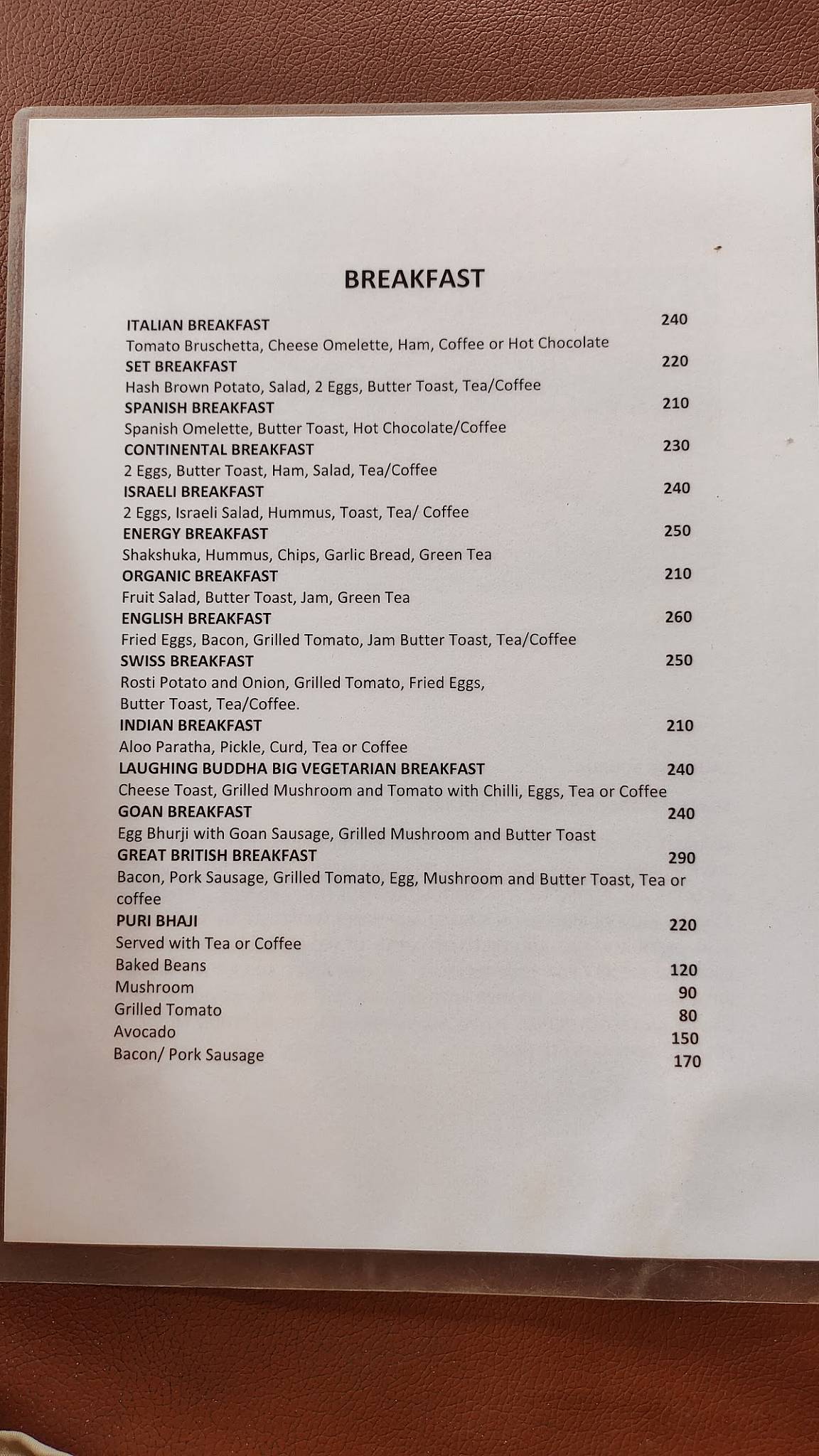 Laughing Buddha menu