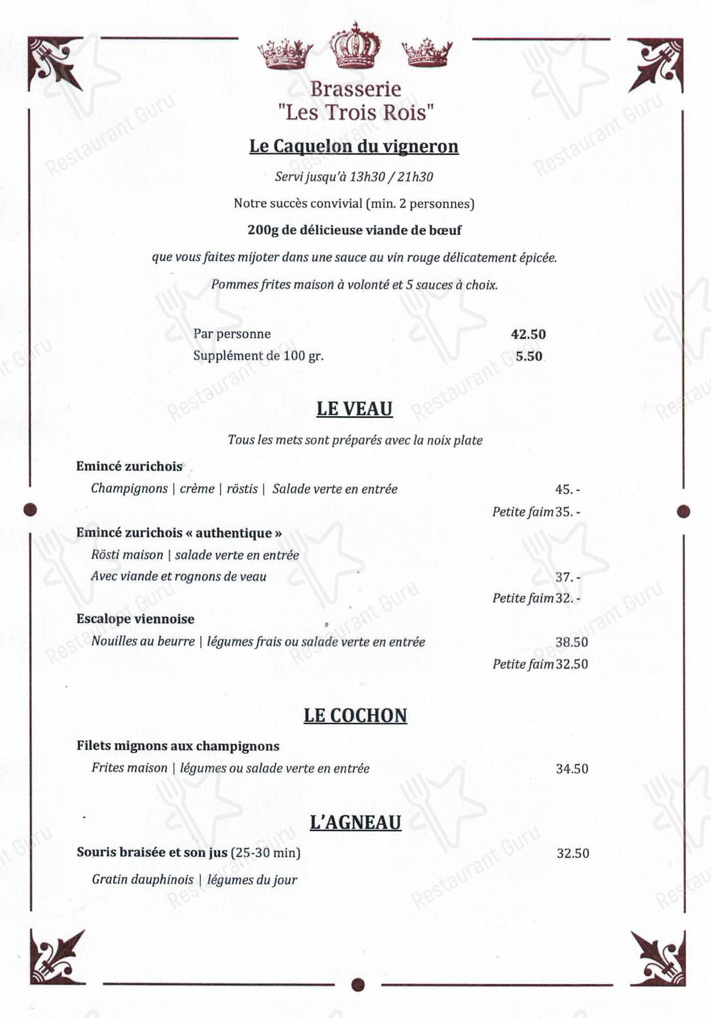 Menu per Brasserie Les Trois Rois SA ristorante
