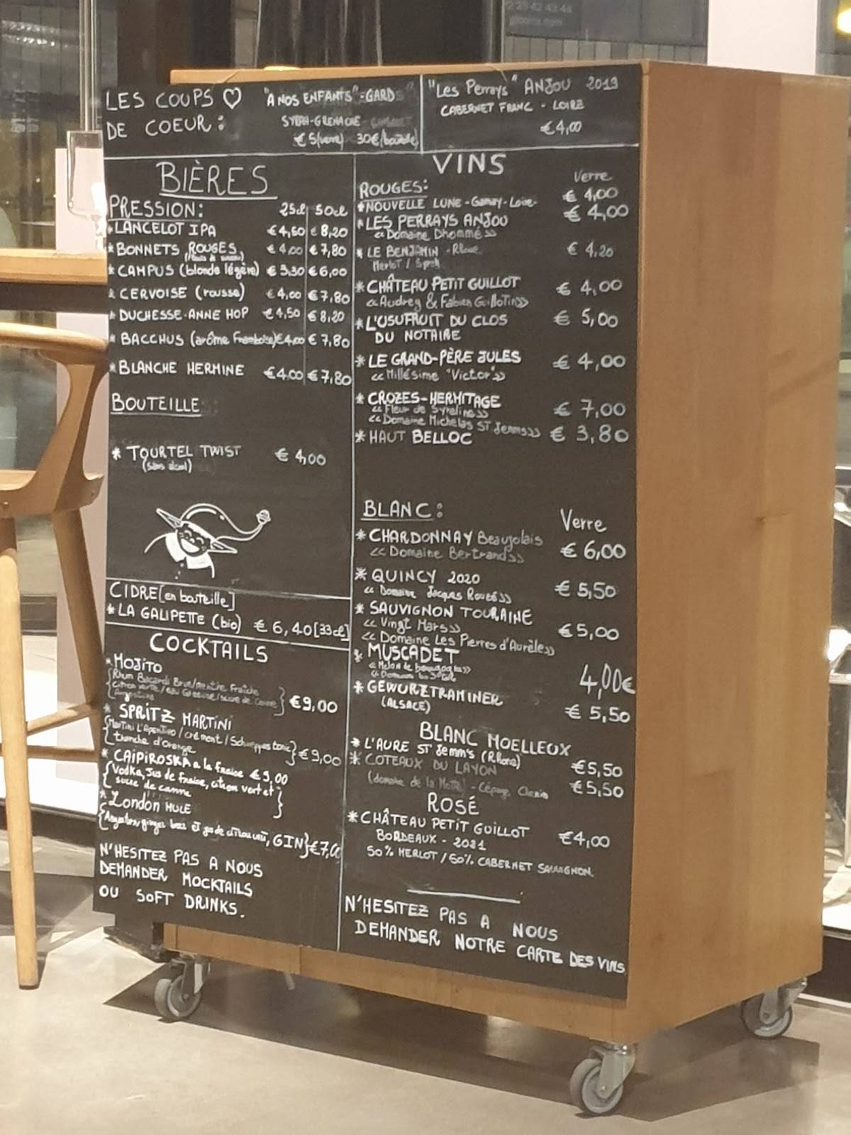 Menu de Le Bacchus
