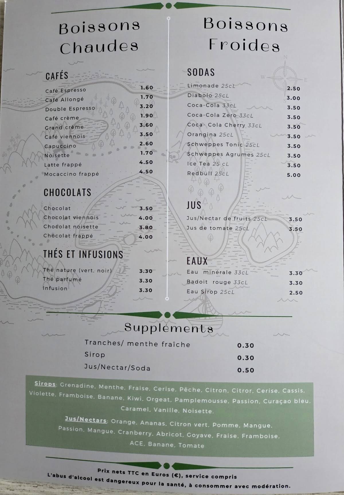 Menu de Le Benbow