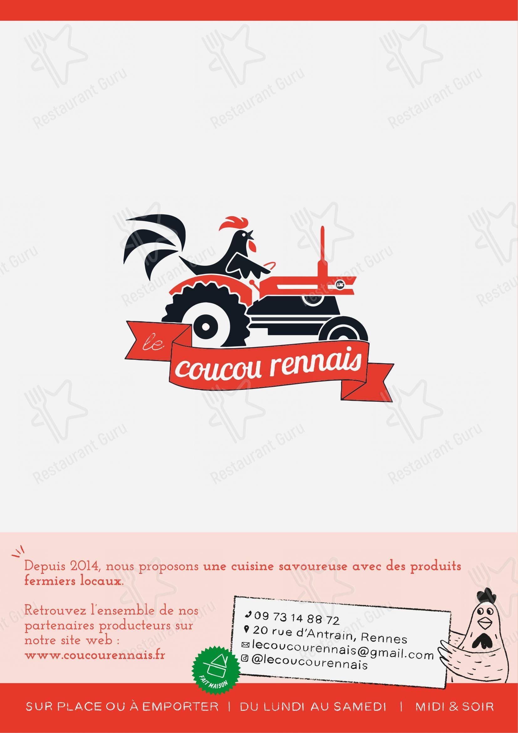 Le Coucou Rennais dans Rennes - Menu