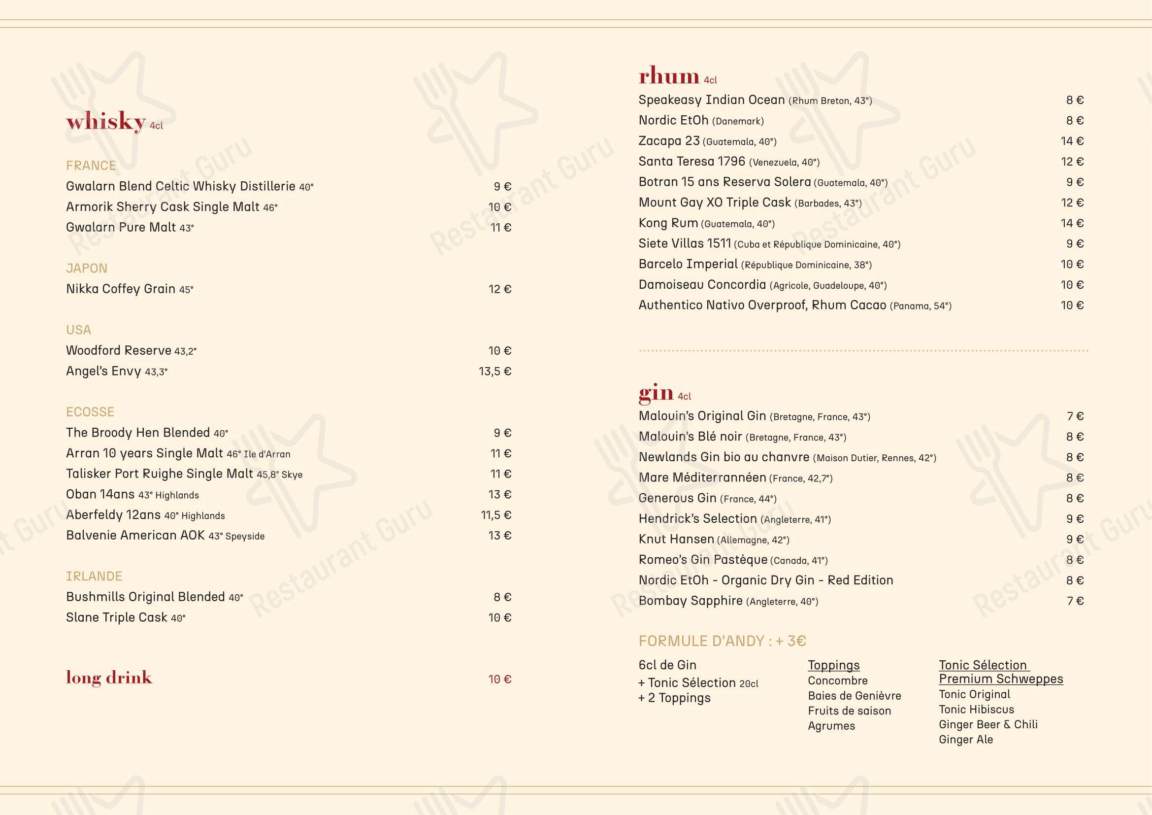 Menu pour Le Mabilay restaurant