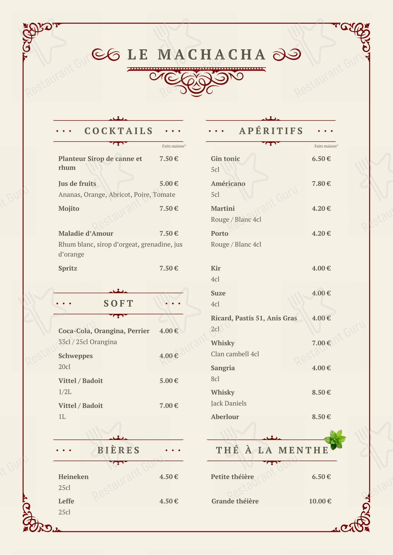 Le Machacha dans Rouen - Menu