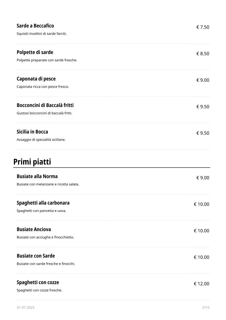 Menu di Le Maschere 