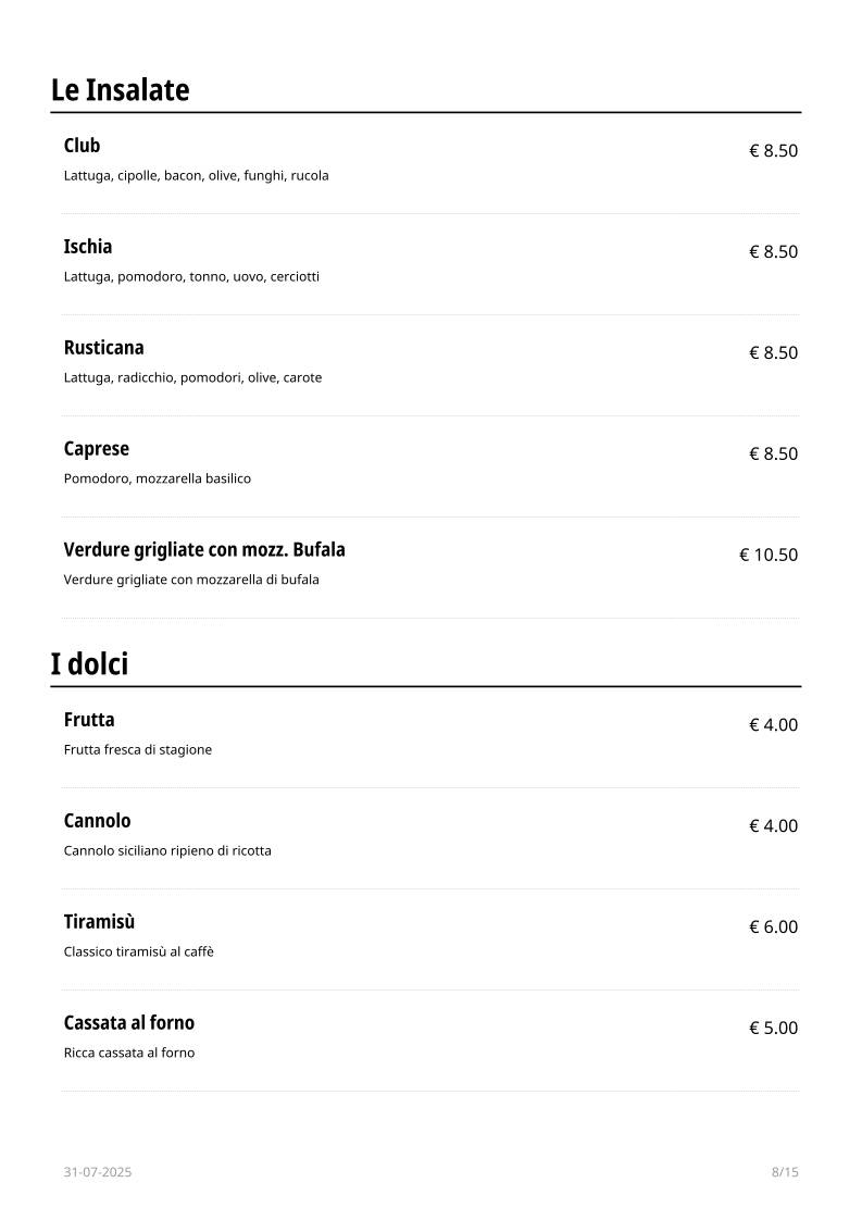 Menu di Le Maschere 