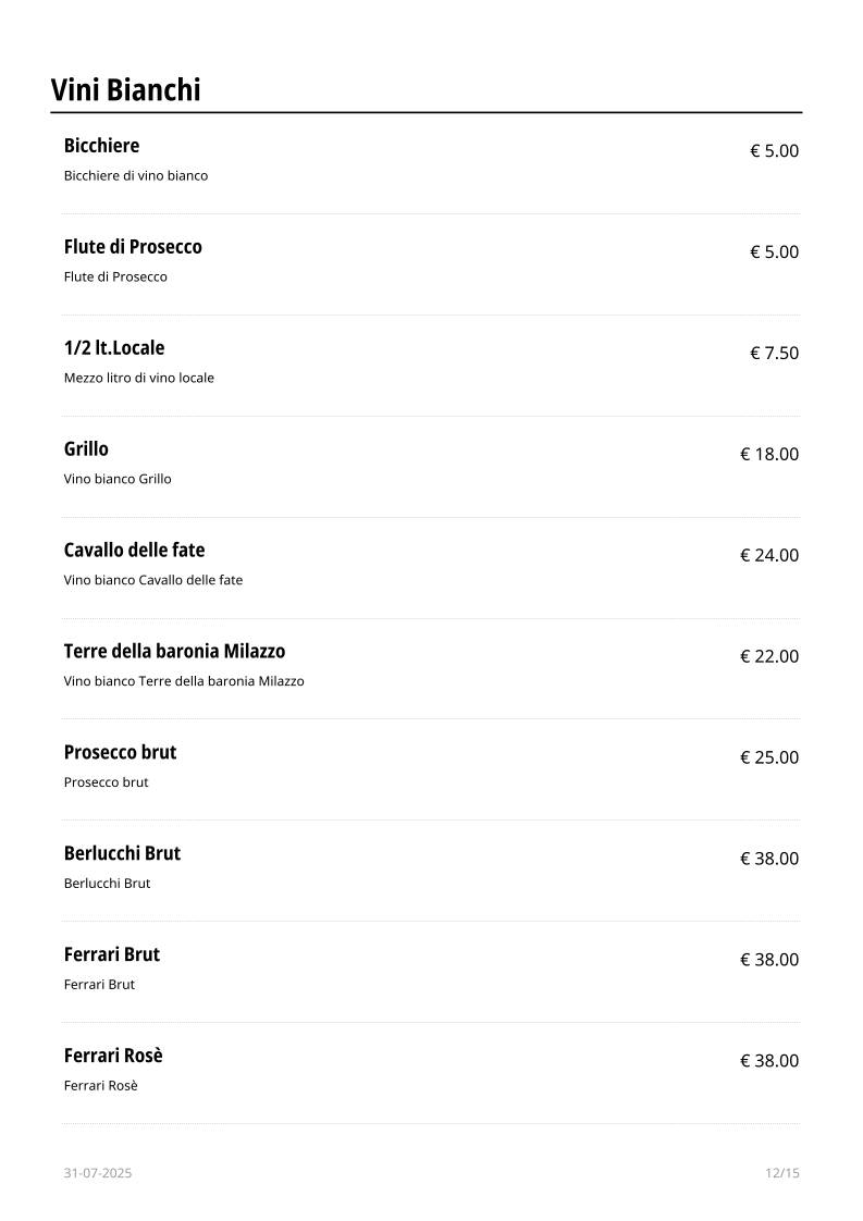 Menu di Le Maschere 