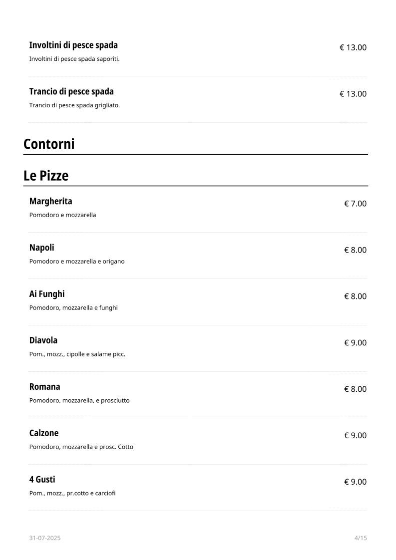 Menu di Le Maschere 