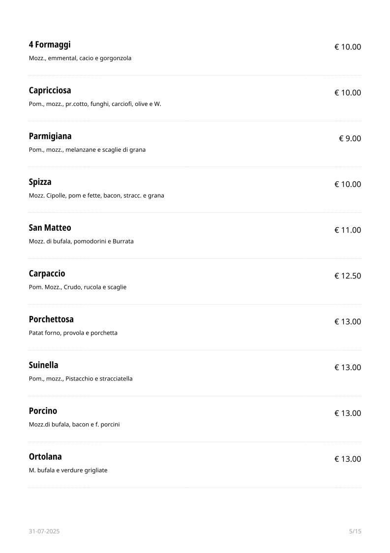 Menu di Le Maschere 
