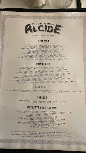 Menu de Le Petit Bouillon Alcide