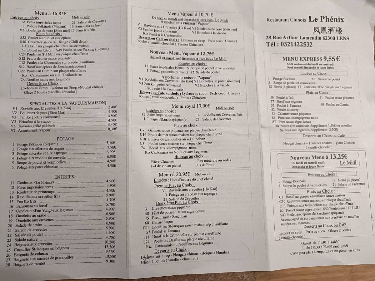 Menu de Le Phenix