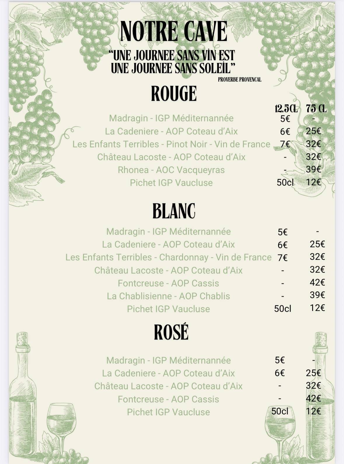 Menu de Le Pointu