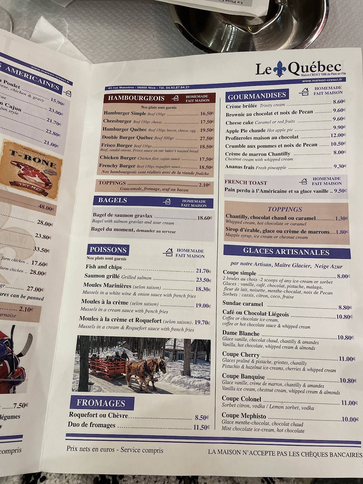 Menu de Le Québec