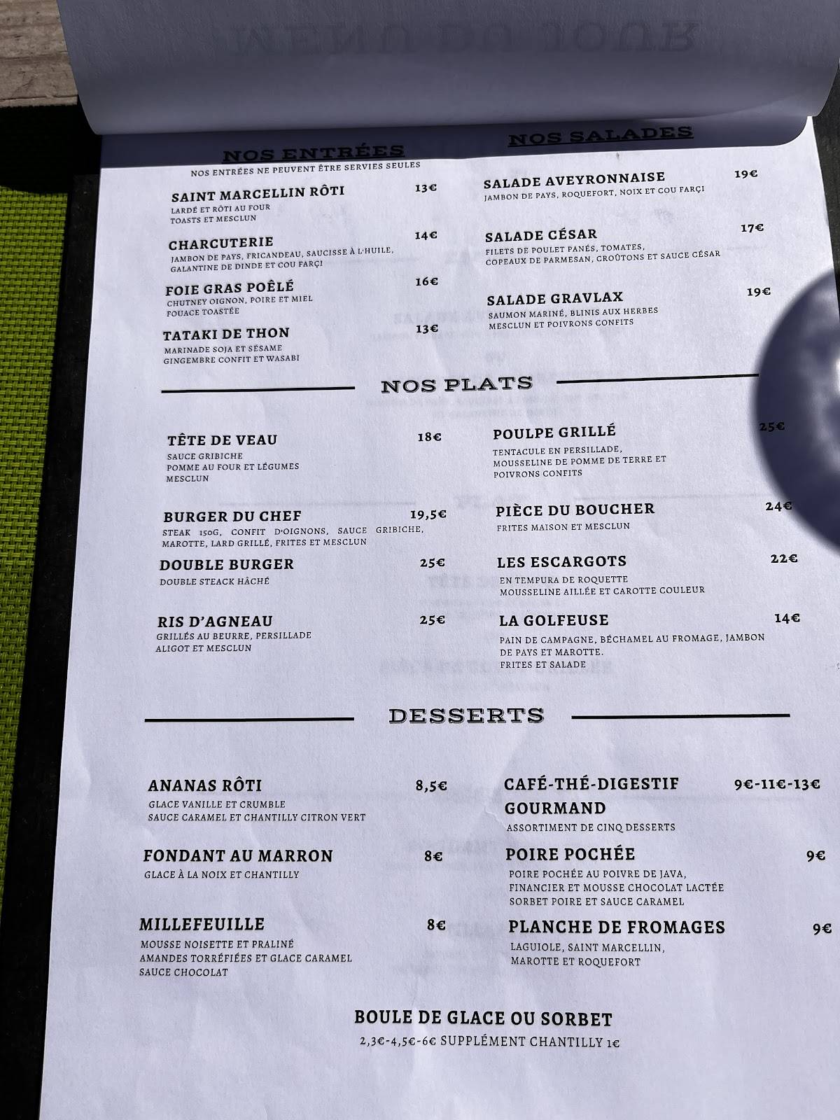 Menu de Le Restaurant Du Golf