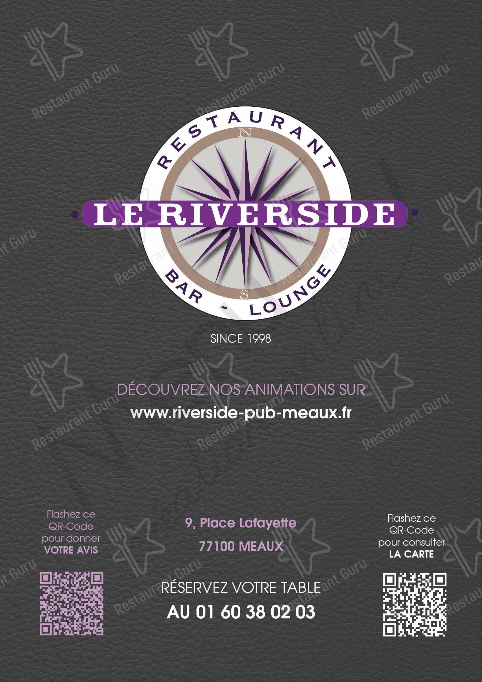 Menu bar pour Le Riverside pub et bar