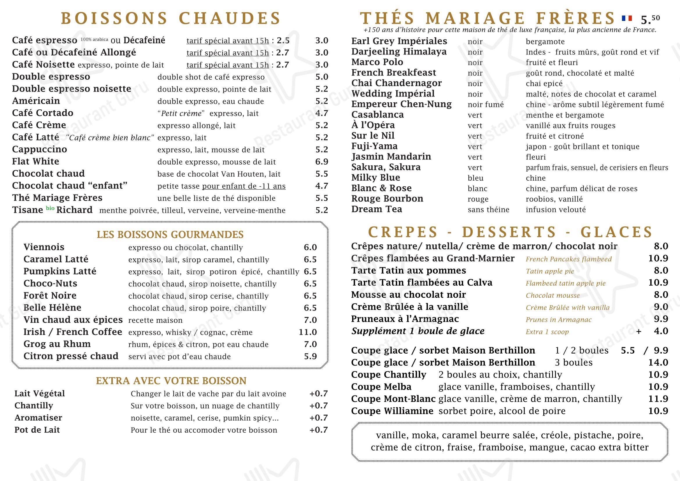 Menu pour Le Sully café