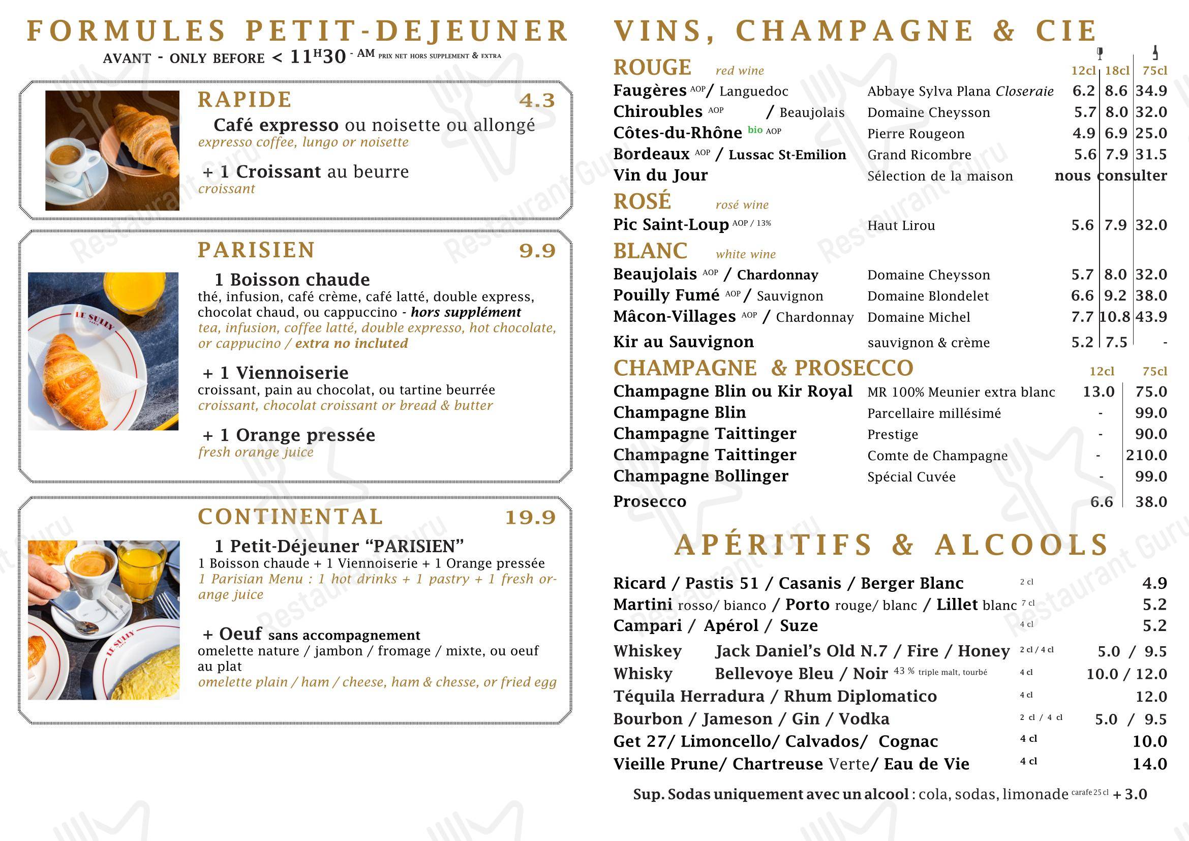 Menu pour Le Sully dans Paris