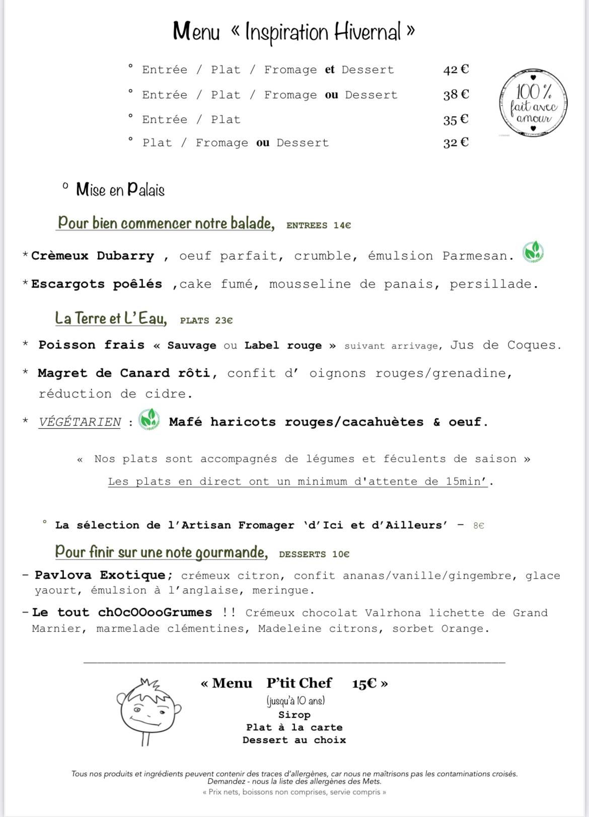 Menu de Le Vert Mi Sel