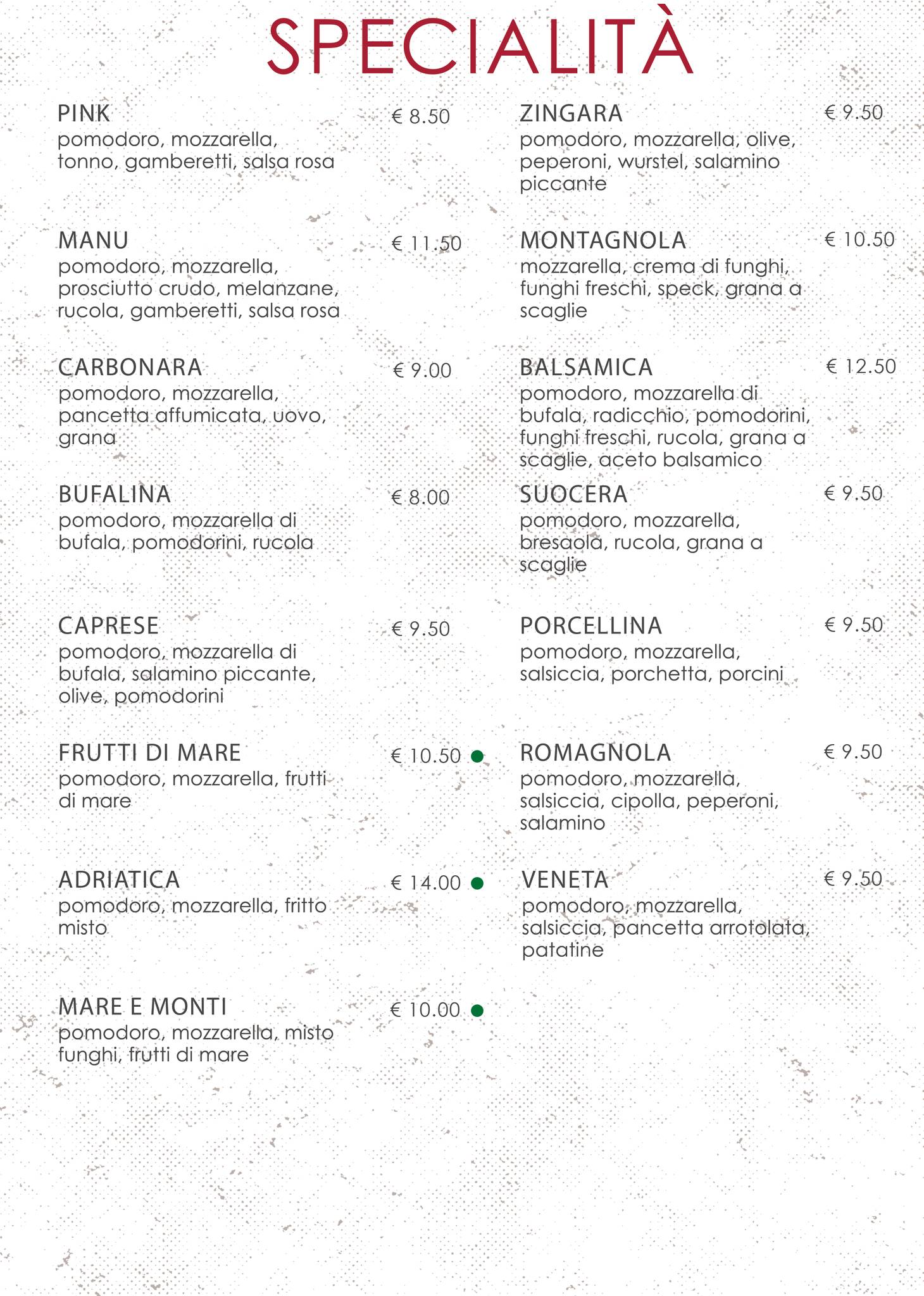 Menu di Le camille ristorante pizzeria e locanda 