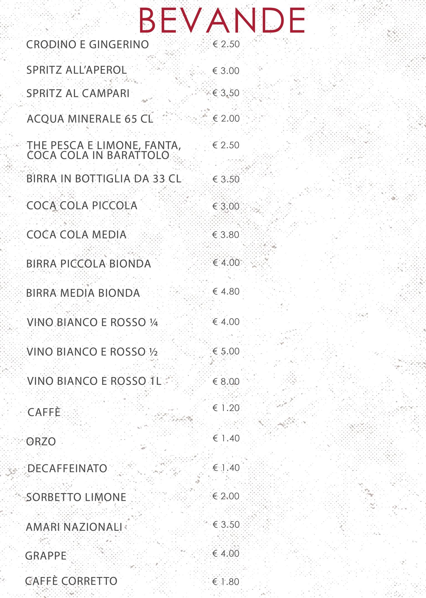 Menu di Le camille ristorante pizzeria e locanda 