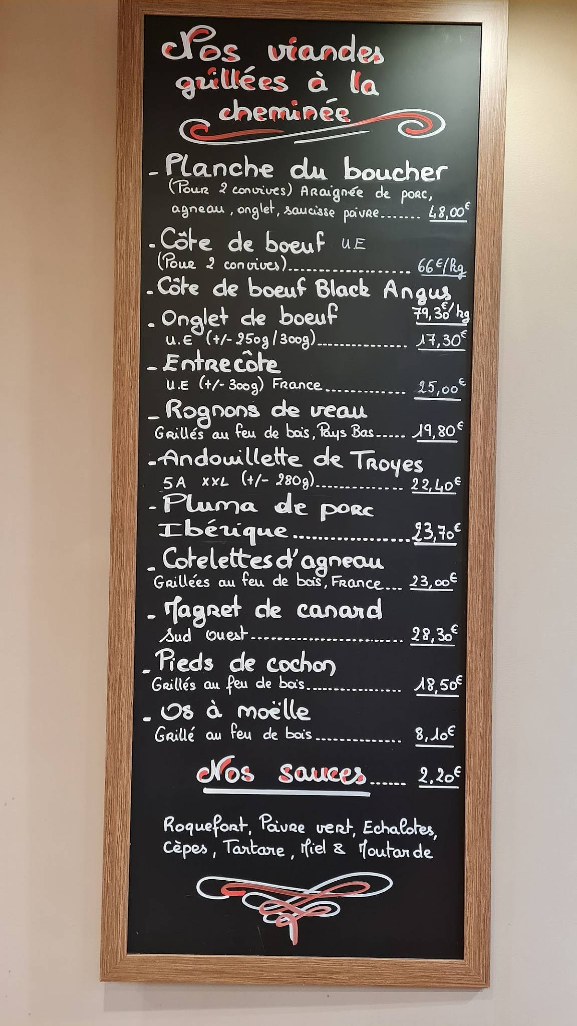 Menu de Les Braises Rouges