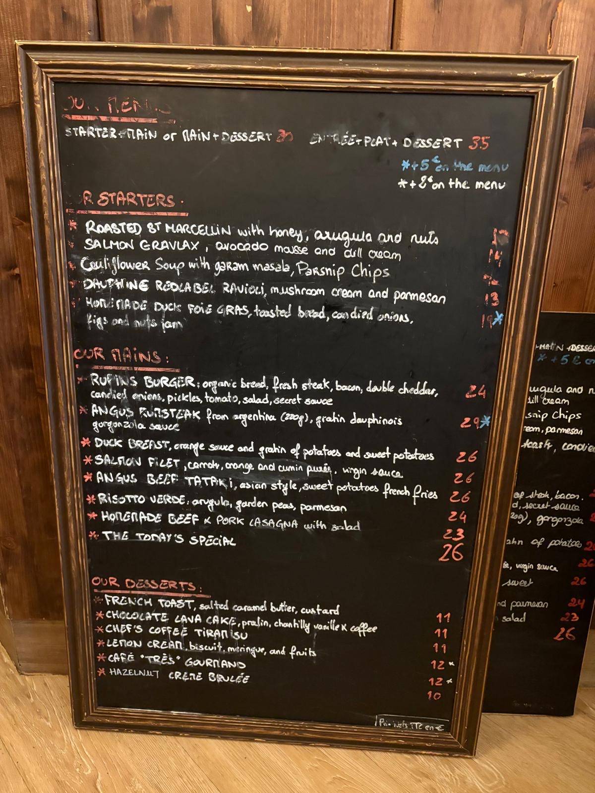 Menu de Les Rupins - Restaurant Parisien