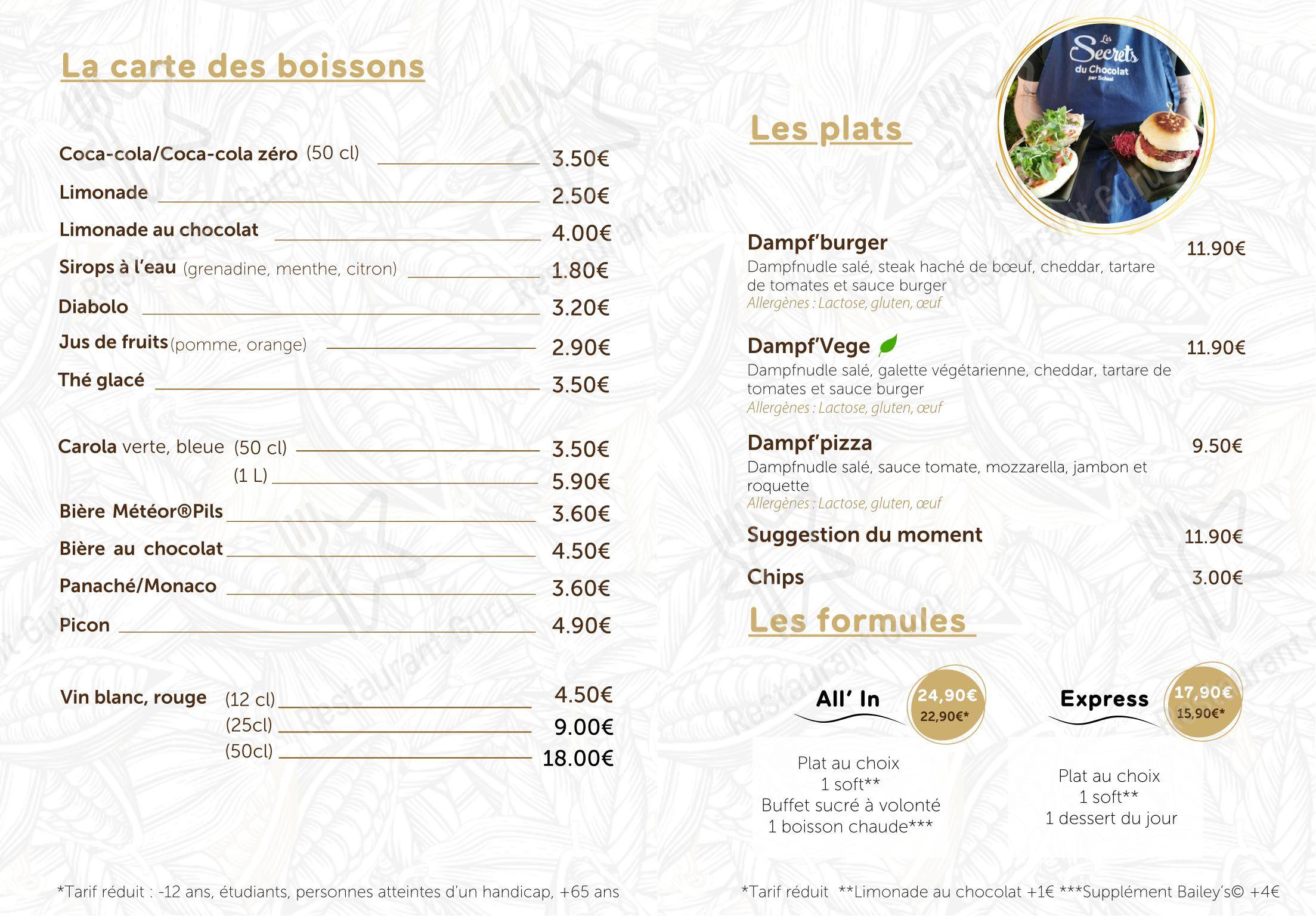 Menu pour Musée du Chocolat - Musée & Restaurant - Menu bar